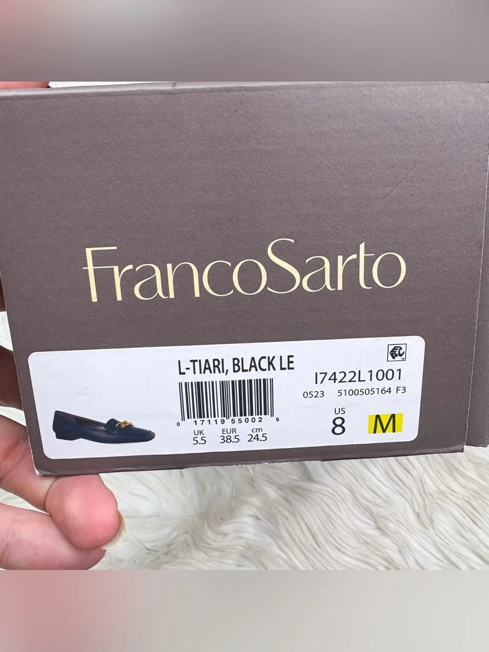 Franco Sarto Tiari Square Toe Loafer Flats Black Smooth Leather Gold Chain NEW 8